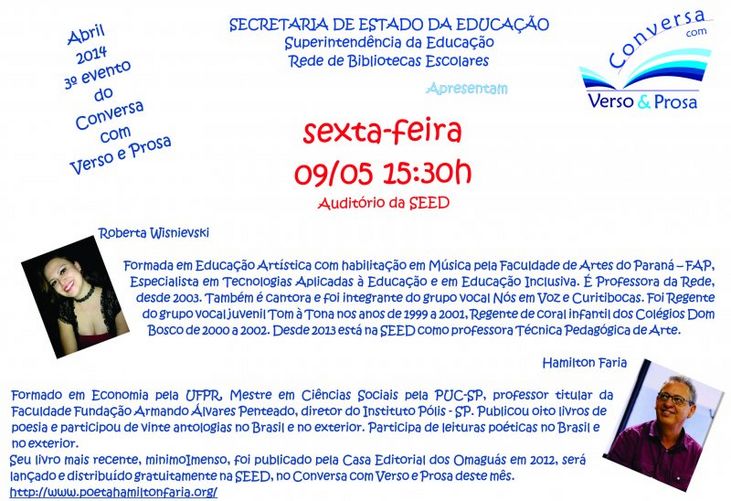 Cartaz Conversa com Verso & Prosa maio 2014