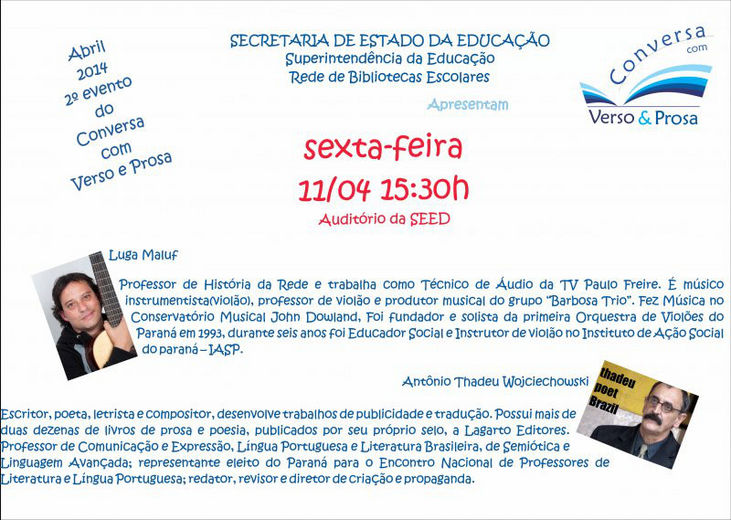 Cartaz 2 evento do Conversa em Verso e Prosa abril 2014